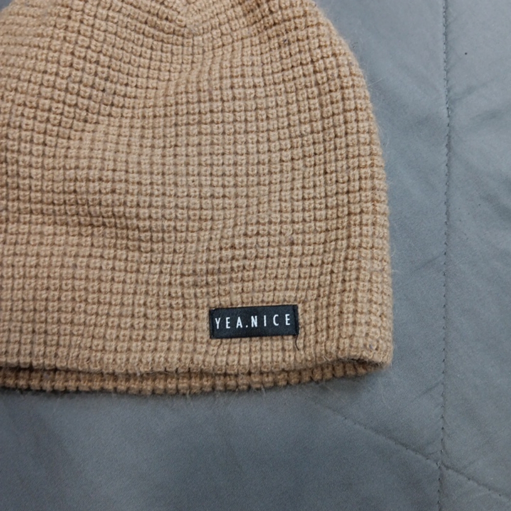 Yea Nice Beanie Knit Hat Men's Tan